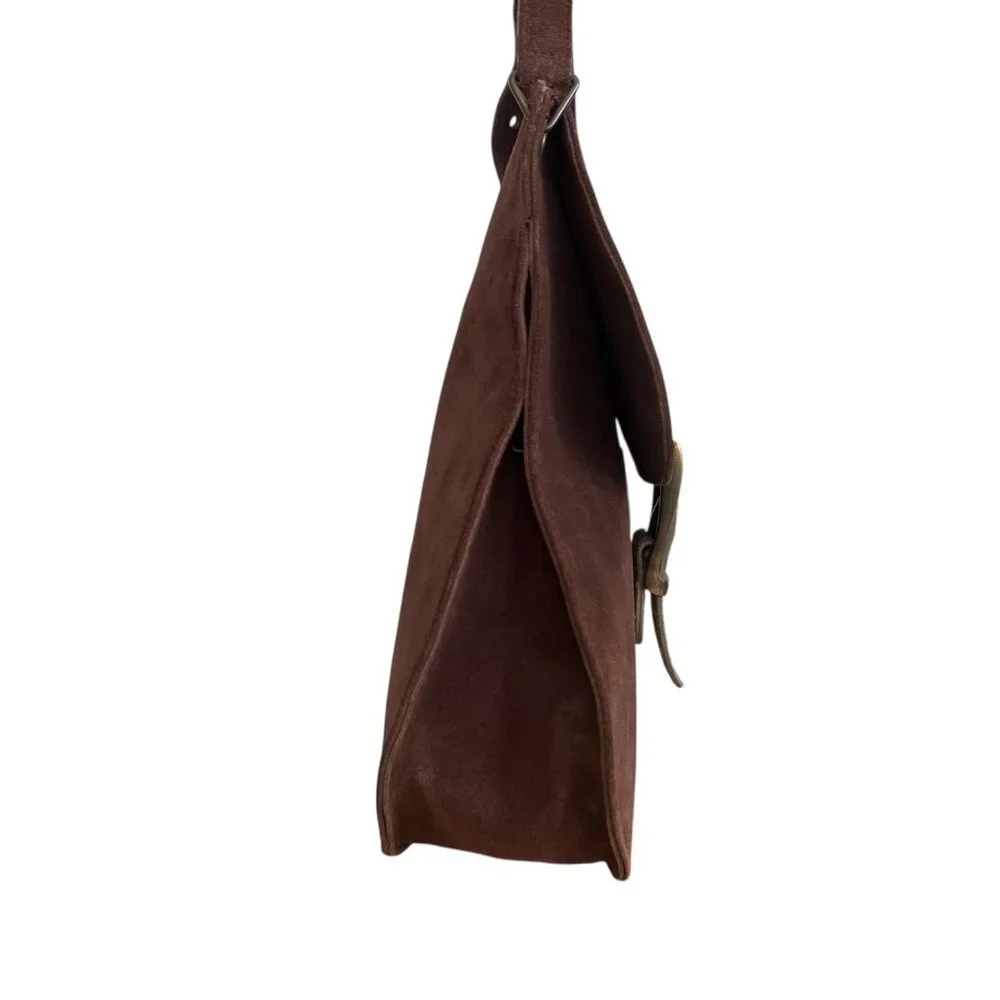 Patrizia Pepe Suede Leather Flap Buckle Crossbody Satchel Brown‎ Western Boho